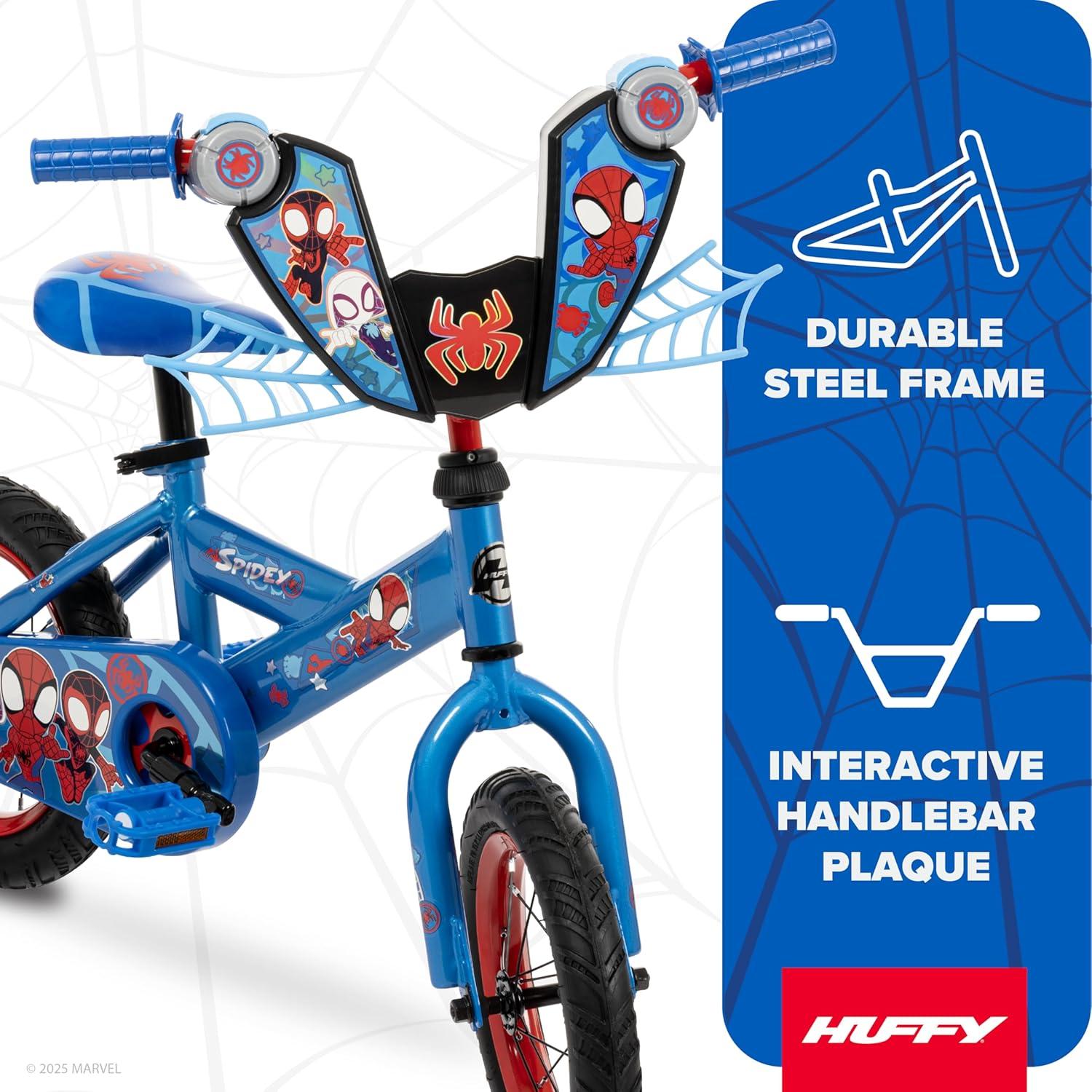 image:imageHuffy Disney and Marvel 1216 Inch Boys Bike for Kids Multiple Color Options and Designs Available Ideal for Ages 3 Years Old Removable Training Wheels Adjustable Seat Simple Coaster BrakeBlue  Spidey and His Amazing Friends