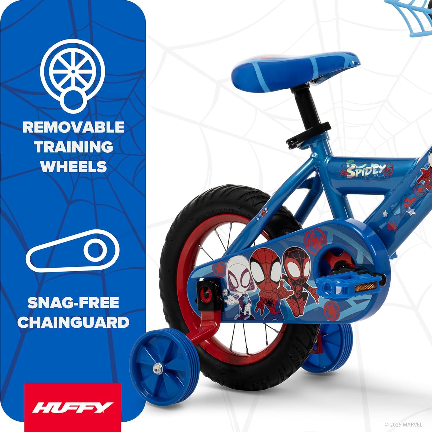 image:imageHuffy Disney and Marvel 1216 Inch Boys Bike for Kids Multiple Color Options and Designs Available Ideal for Ages 3 Years Old Removable Training Wheels Adjustable Seat Simple Coaster BrakeBlue  Spidey and His Amazing Friends