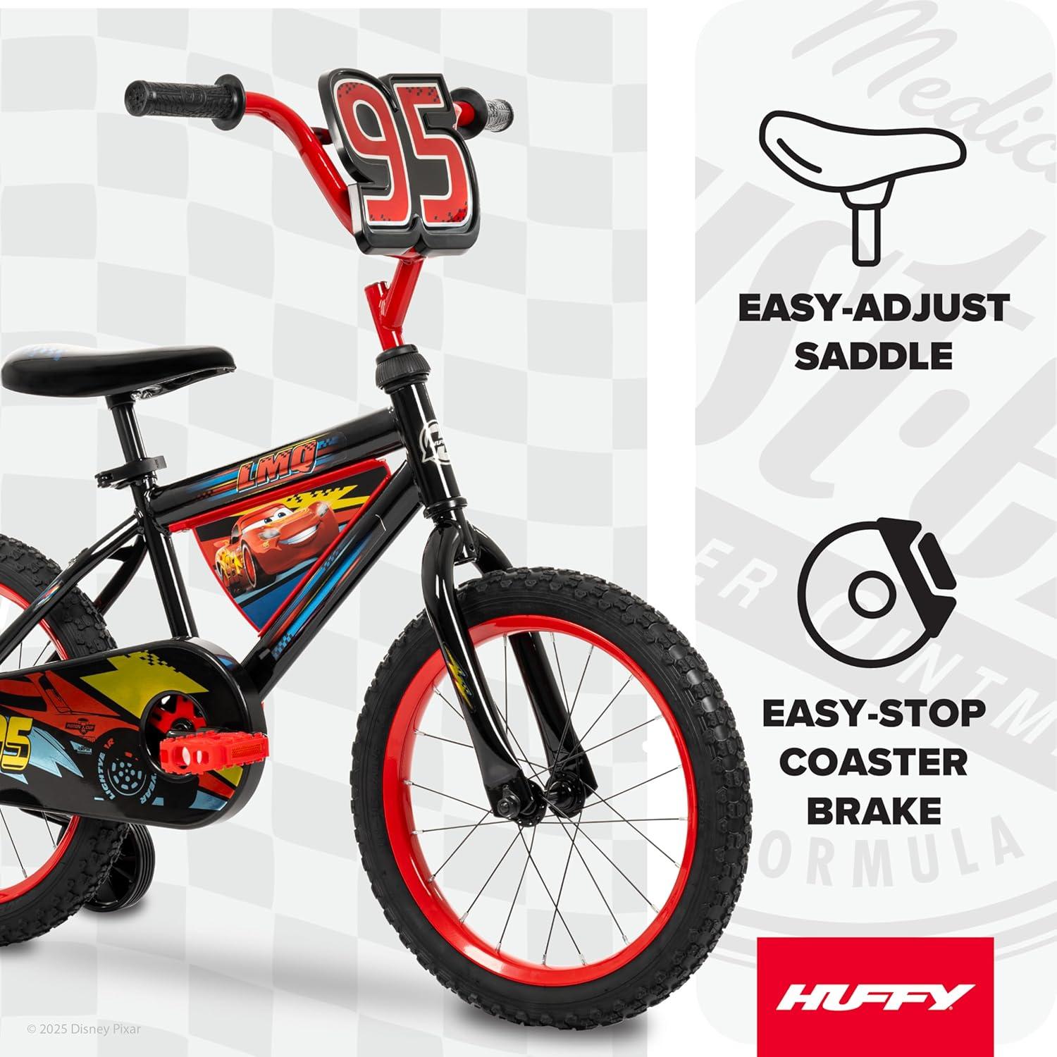 image:imageHuffy Disney and Marvel 1216 Inch Boys Bike for Kids Multiple Color Options and Designs Available Ideal for Ages 3 Years Old Removable Training Wheels Adjustable Seat Simple Coaster BrakeRedBlack  Lightning McQueen