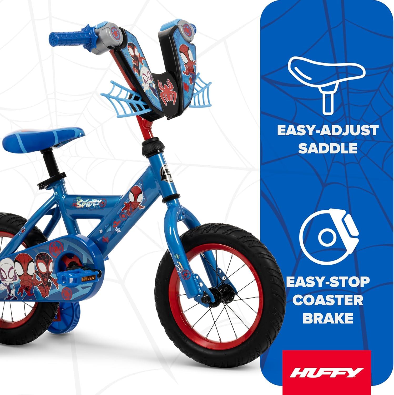 image:imageHuffy Disney and Marvel 1216 Inch Boys Bike for Kids Multiple Color Options and Designs Available Ideal for Ages 3 Years Old Removable Training Wheels Adjustable Seat Simple Coaster BrakeBlue  Spidey and His Amazing Friends