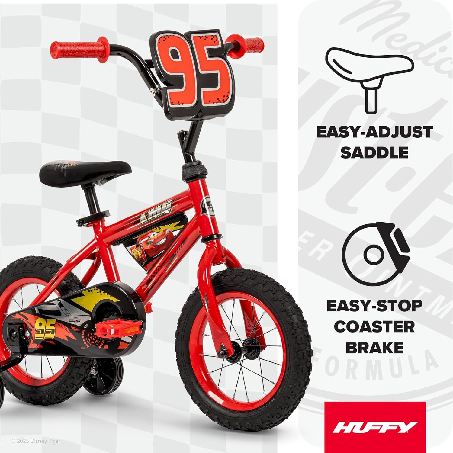 image:imageHuffy Disney and Marvel 1216 Inch Boys Bike for Kids Multiple Color Options and Designs Available Ideal for Ages 3 Years Old Removable Training Wheels Adjustable Seat Simple Coaster BrakeRed  Lightning McQueen