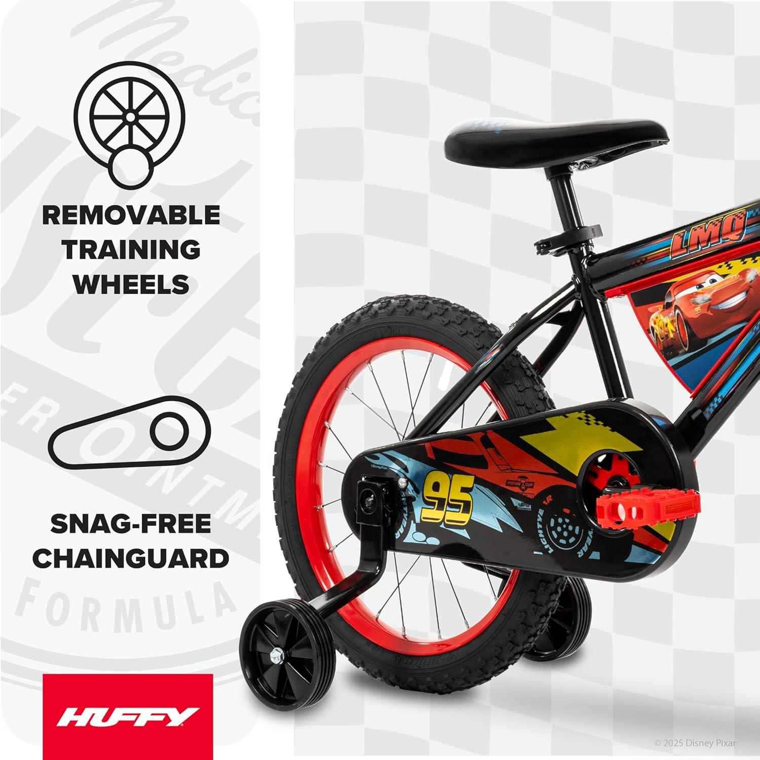 image:imageHuffy Disney and Marvel 1216 Inch Boys Bike for Kids Multiple Color Options and Designs Available Ideal for Ages 3 Years Old Removable Training Wheels Adjustable Seat Simple Coaster BrakeRedBlack  Lightning McQueen