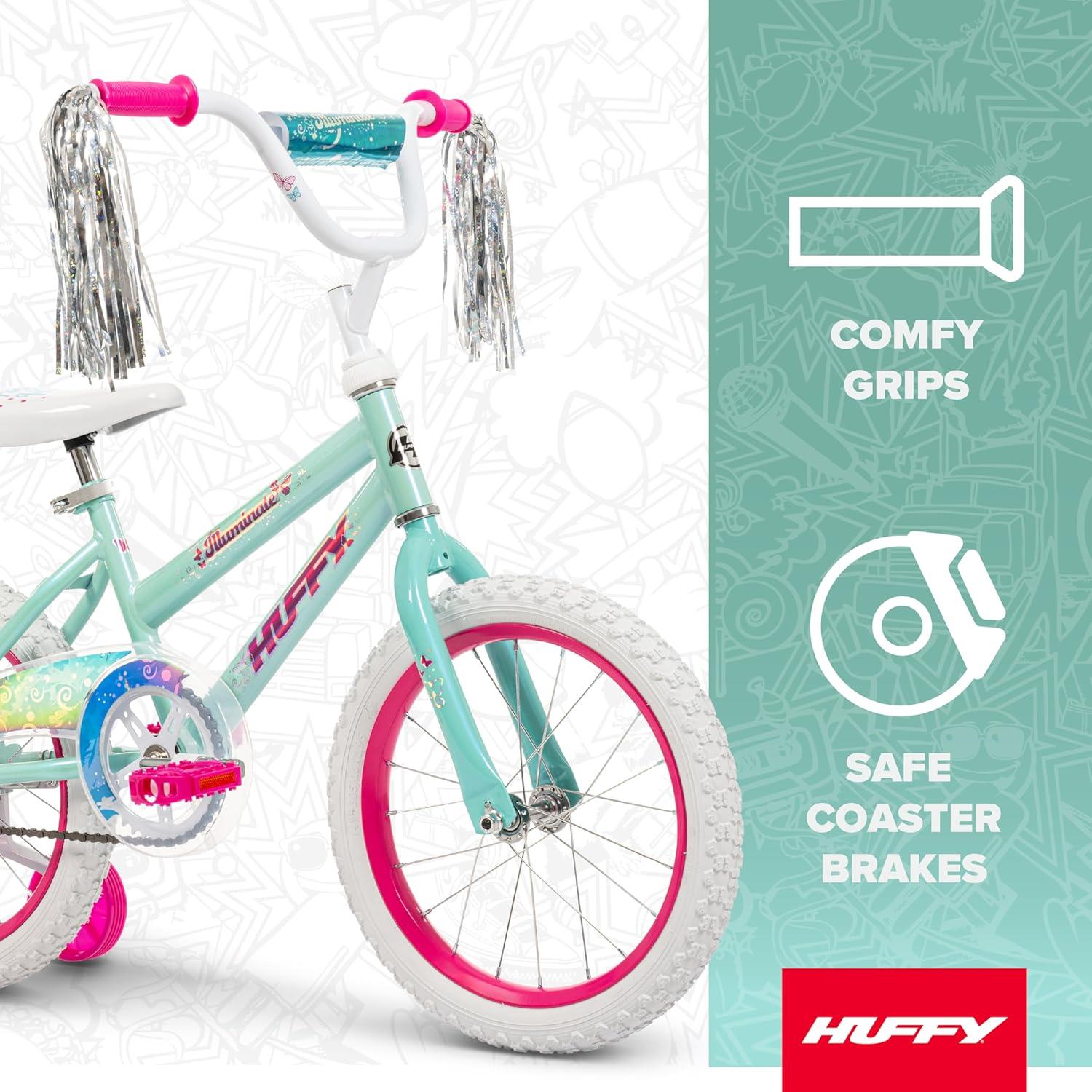 image:imageHuffy Illuminate Bike for Girls 121620 Inch Size Options Ages 3 Years Old Removable Training Wheels 12 and 16 Only Multiple Color Options Easy Assembly Adjustable Seat DurableHigh Tide Gloss