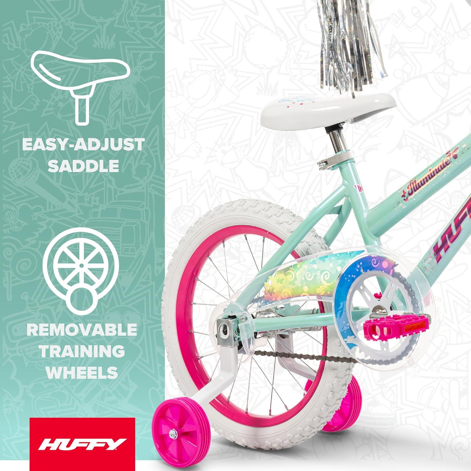 image:imageHuffy Illuminate Bike for Girls 121620 Inch Size Options Ages 3 Years Old Removable Training Wheels 12 and 16 Only Multiple Color Options Easy Assembly Adjustable Seat DurableHigh Tide Gloss