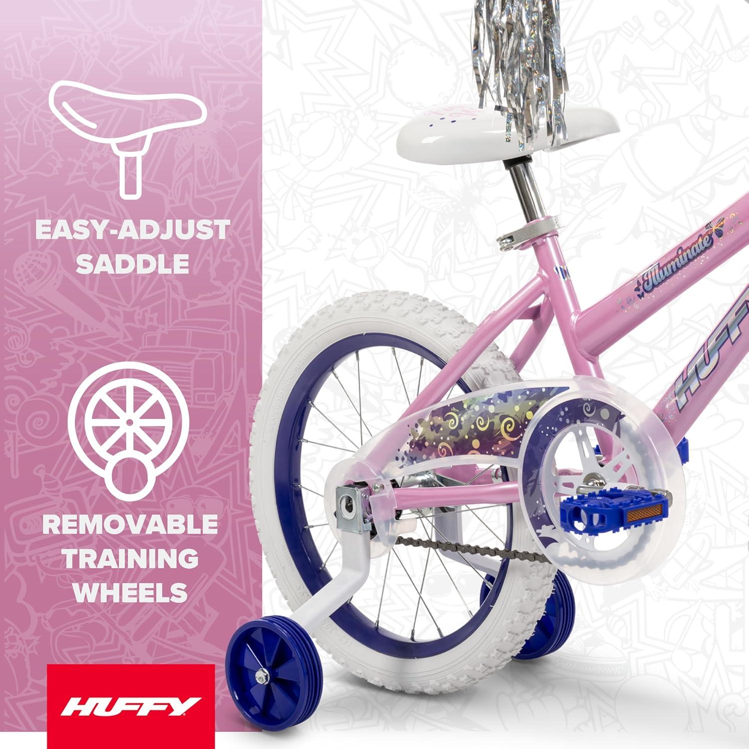 image:imageHuffy Illuminate Bike for Girls 121620 Inch Size Options Ages 3 Years Old Removable Training Wheels 12 and 16 Only Multiple Color Options Easy Assembly Adjustable Seat DurableGloss Pink