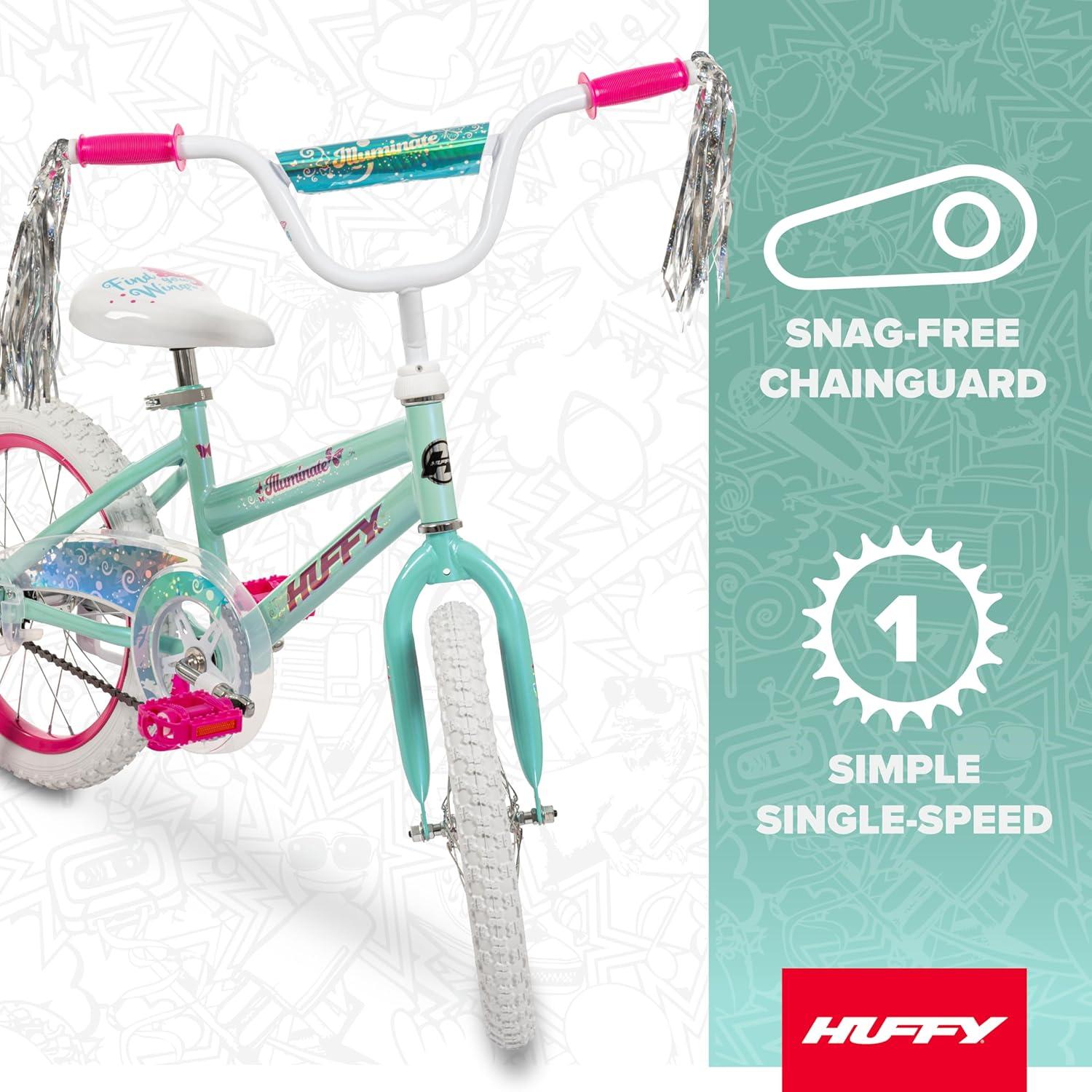 image:imageHuffy Illuminate Bike for Girls 121620 Inch Size Options Ages 3 Years Old Removable Training Wheels 12 and 16 Only Multiple Color Options Easy Assembly Adjustable Seat DurableHigh Tide Gloss