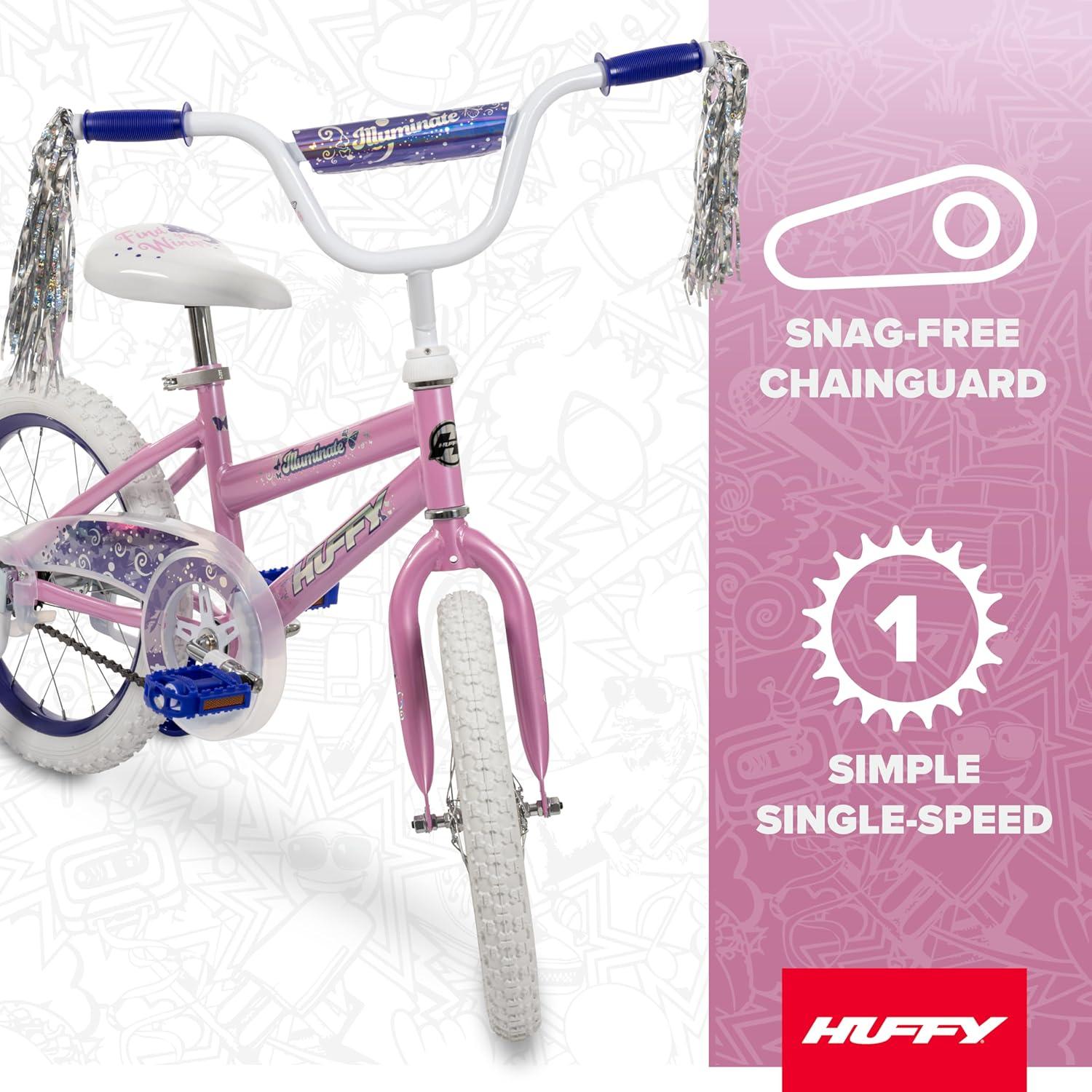 image:imageHuffy Illuminate Bike for Girls 121620 Inch Size Options Ages 3 Years Old Removable Training Wheels 12 and 16 Only Multiple Color Options Easy Assembly Adjustable Seat DurableGloss Pink