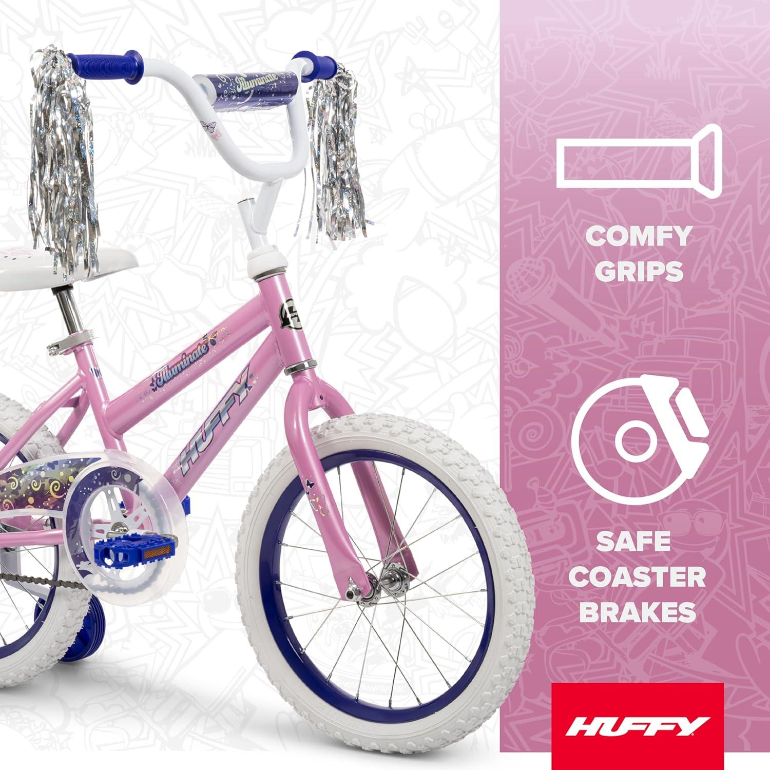 image:imageHuffy Illuminate Bike for Girls 121620 Inch Size Options Ages 3 Years Old Removable Training Wheels 12 and 16 Only Multiple Color Options Easy Assembly Adjustable Seat DurableGloss Pink