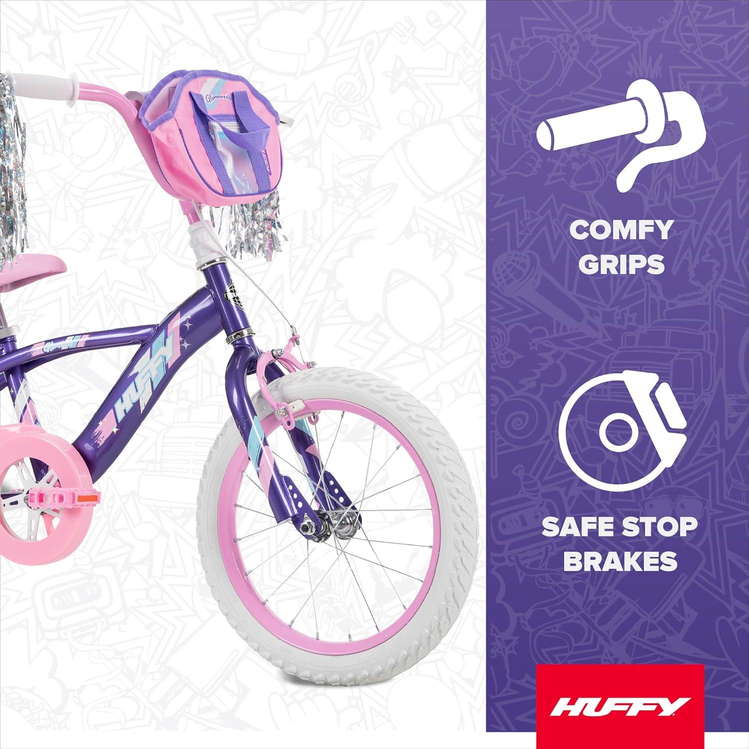 image:imageHuffy Kids 1216 Inch Bikes Multiple Color Options Available Ideal for Ages 3 Years Old EZ Build Assembly Removable Training Wheels Chain Guard for Safety Fun and Playful DesignsAmethyst