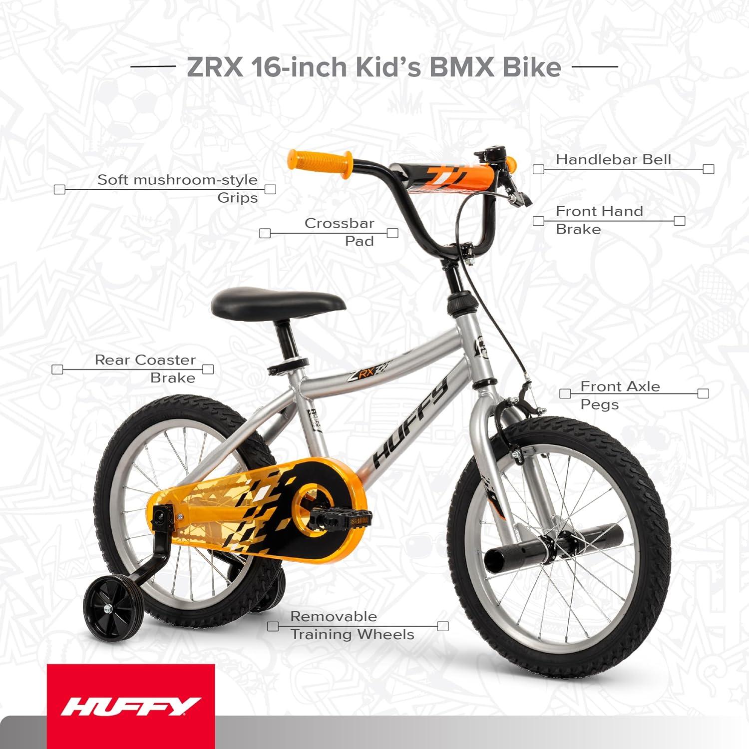 image:imageHuffy Kids 1216 Inch Bikes Multiple Color Options Available Ideal for Ages 3 Years Old EZ Build Assembly Removable Training Wheels Chain Guard for Safety Fun and Playful DesignsSilver