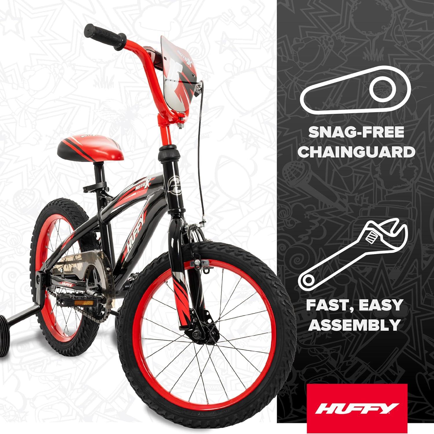 image:imageHuffy Kids 1216 Inch Bikes Multiple Color Options Available Ideal for Ages 3 Years Old EZ Build Assembly Removable Training Wheels Chain Guard for Safety Fun and Playful DesignsGloss Black