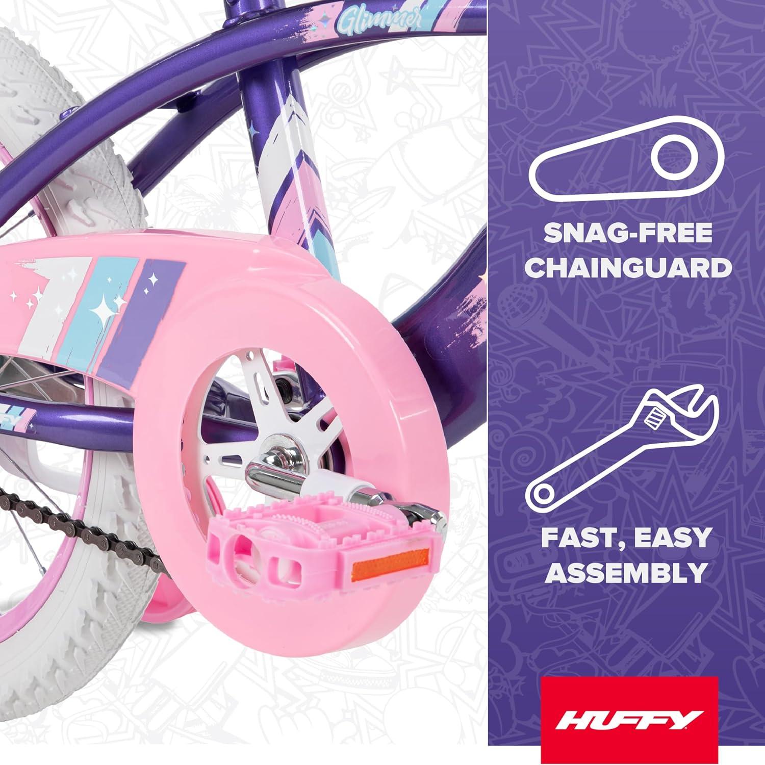 image:imageHuffy Kids 1216 Inch Bikes Multiple Color Options Available Ideal for Ages 3 Years Old EZ Build Assembly Removable Training Wheels Chain Guard for Safety Fun and Playful DesignsAmethyst
