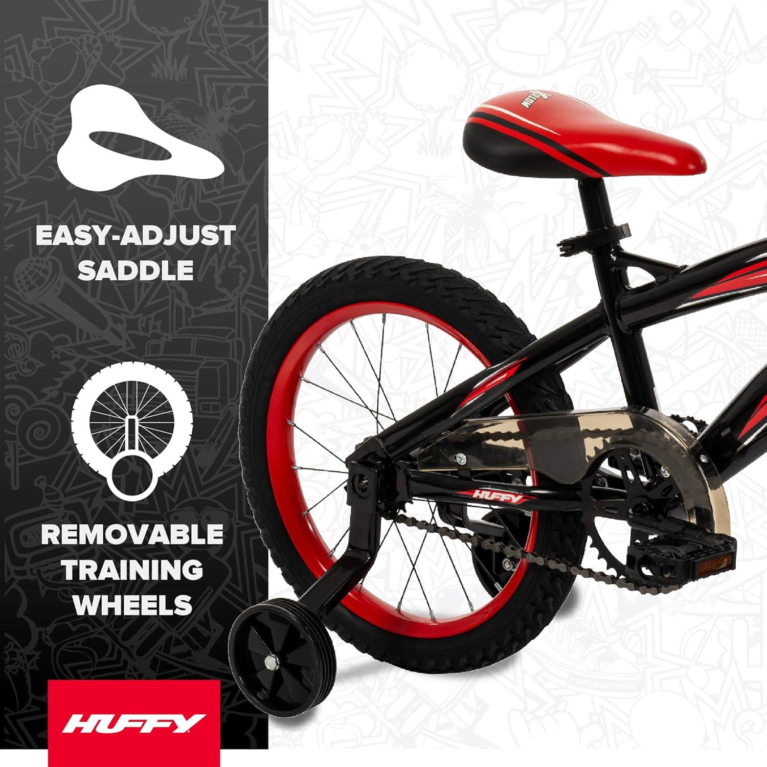 image:imageHuffy Kids 1216 Inch Bikes Multiple Color Options Available Ideal for Ages 3 Years Old EZ Build Assembly Removable Training Wheels Chain Guard for Safety Fun and Playful DesignsGloss Black