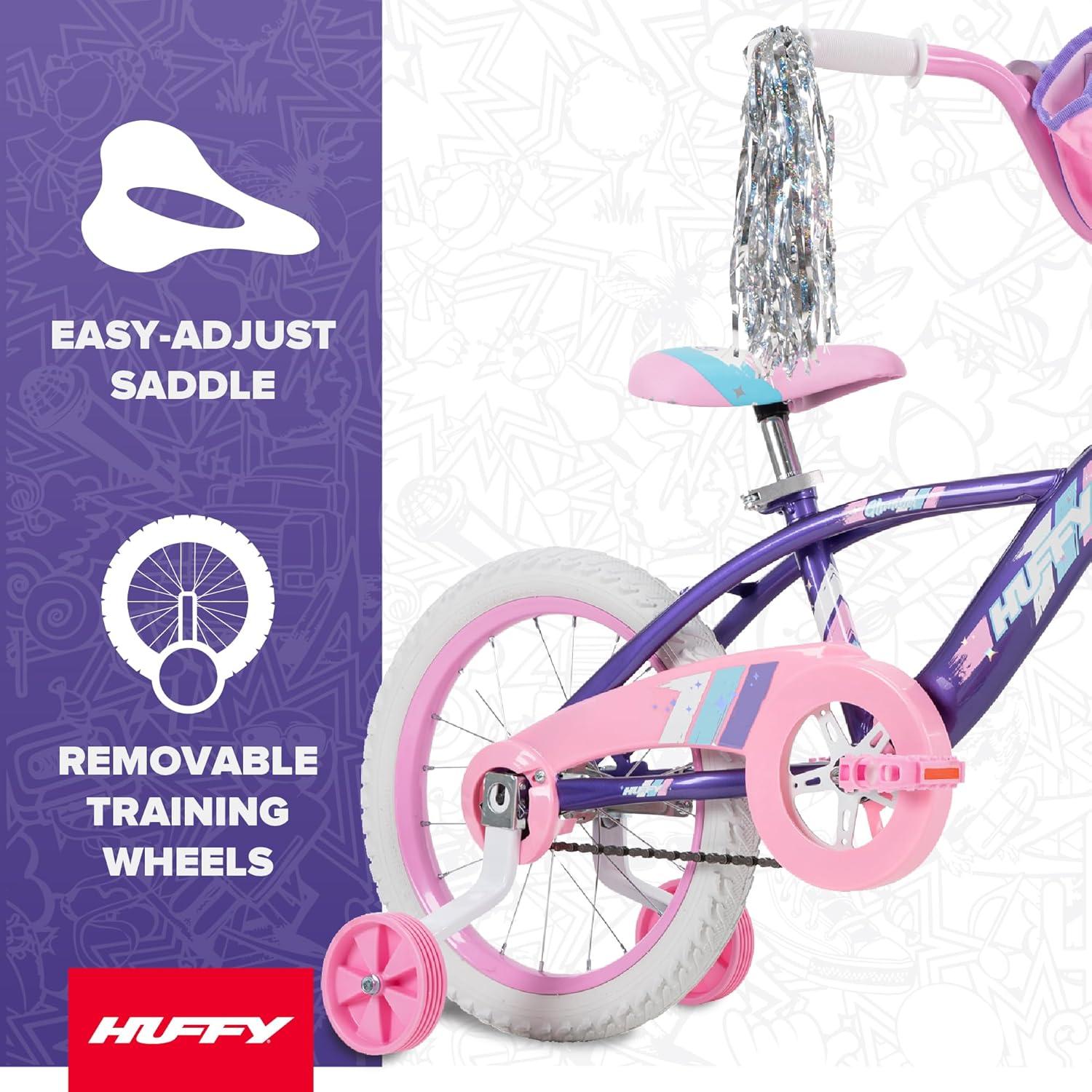 image:imageHuffy Kids 1216 Inch Bikes Multiple Color Options Available Ideal for Ages 3 Years Old EZ Build Assembly Removable Training Wheels Chain Guard for Safety Fun and Playful DesignsAmethyst
