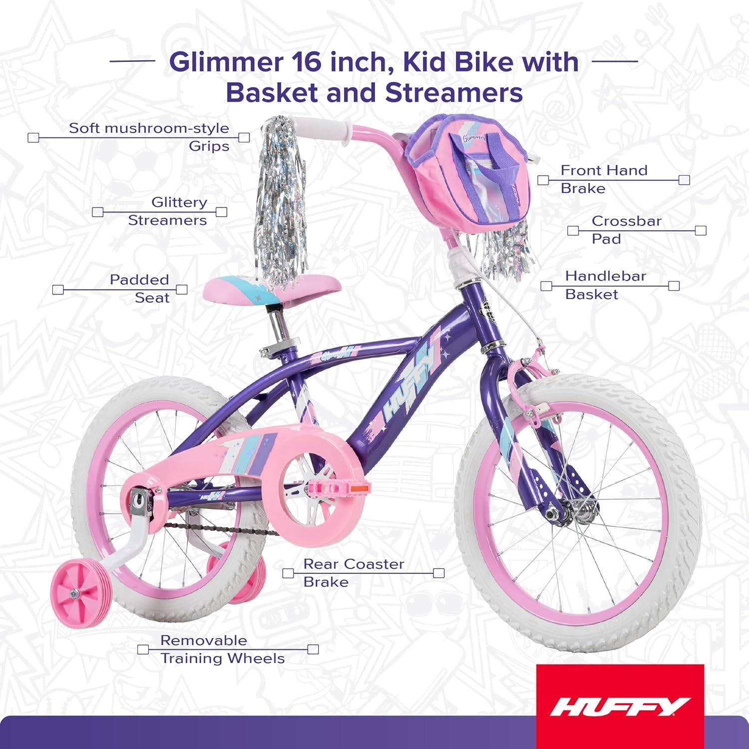 image:imageHuffy Kids 1216 Inch Bikes Multiple Color Options Available Ideal for Ages 3 Years Old EZ Build Assembly Removable Training Wheels Chain Guard for Safety Fun and Playful DesignsAmethyst