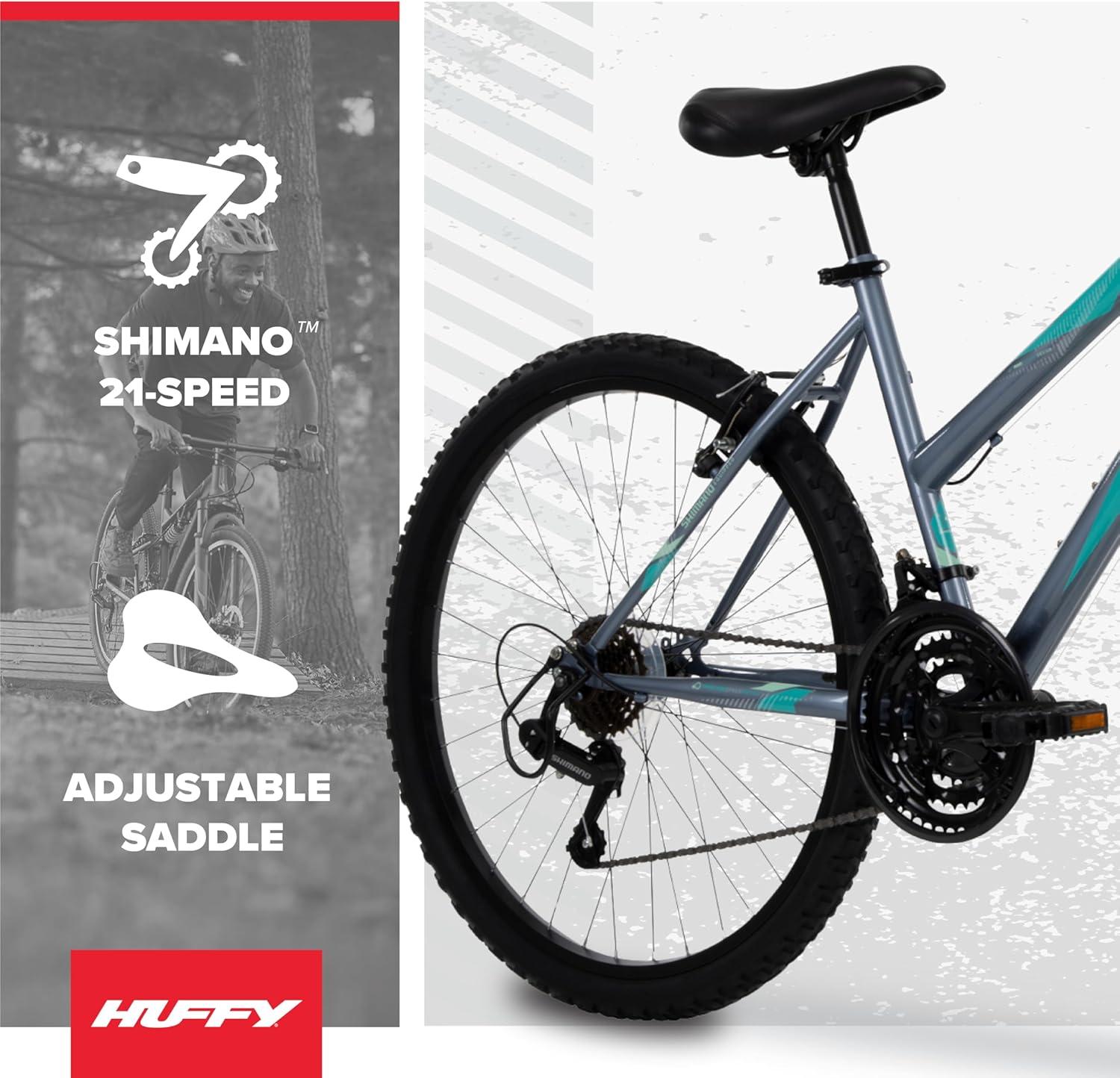image:imageHuffy Stone Mountain Bike for Men and Women 202426 6Speed 20 or 21Speed Front or Dual Suspension Varies Multiple Colors Adjustable Saddle Shimano Equipped AllTerrain TiresSilver Gloss