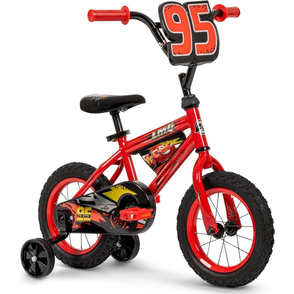 image:imageHuffy Disney and Marvel 1216 Inch Boys Bike for Kids Multiple Color Options and Designs Available Ideal for Ages 3 Years Old Removable Training Wheels Adjustable Seat Simple Coaster BrakeRed  Lightning McQueen