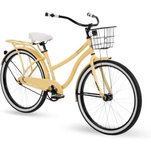 image:imageHuffy Cruiser Bike Fairmont or Woodhaven Model 202426 Inch Sizes Perfect for Casual Rides Ergonomic Design Rear Rack and Basket on Woodhaven Model Simple Coaster Brakes Multiple Color OptionsWoodhaven  Cream Yellow